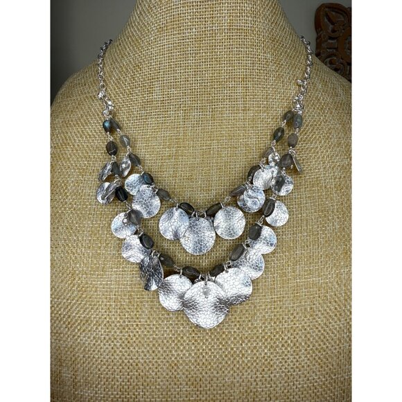 Stella & Dot Calypso Coin Statement Necklace With Hammered Silver Discs & Adjust - Picture 11 of 11